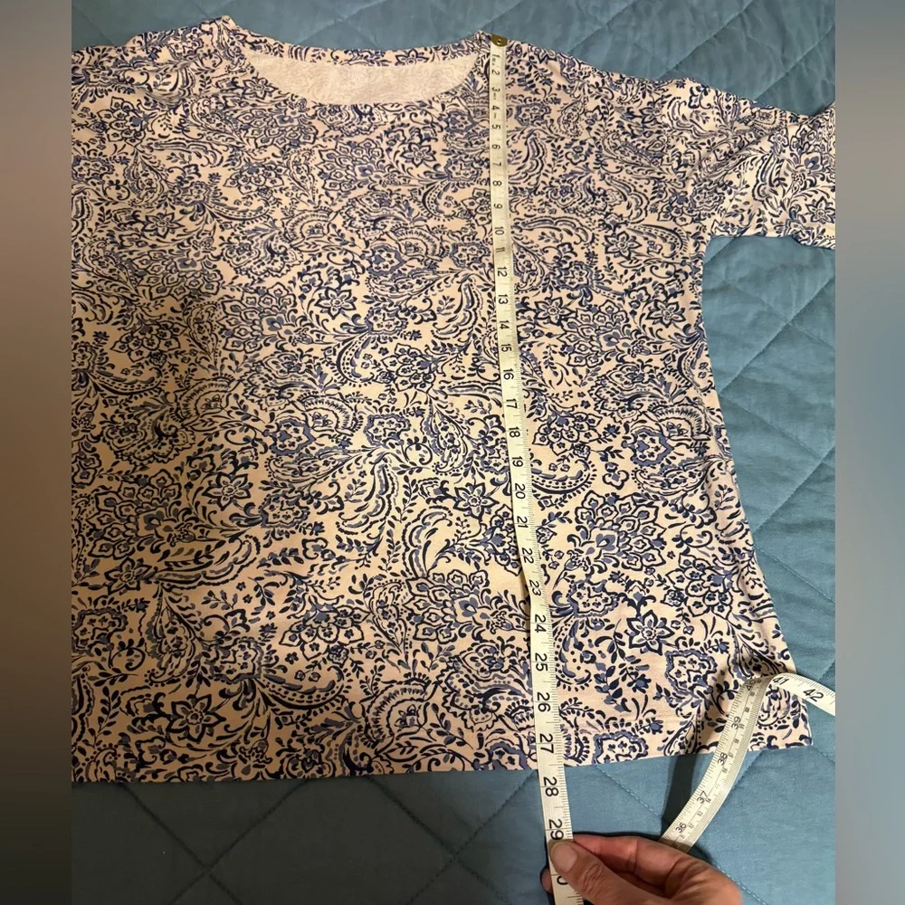 J. Jill Blue and Cream Luxe Supima Elbow Sleeve Tee - Picture 5 of 5